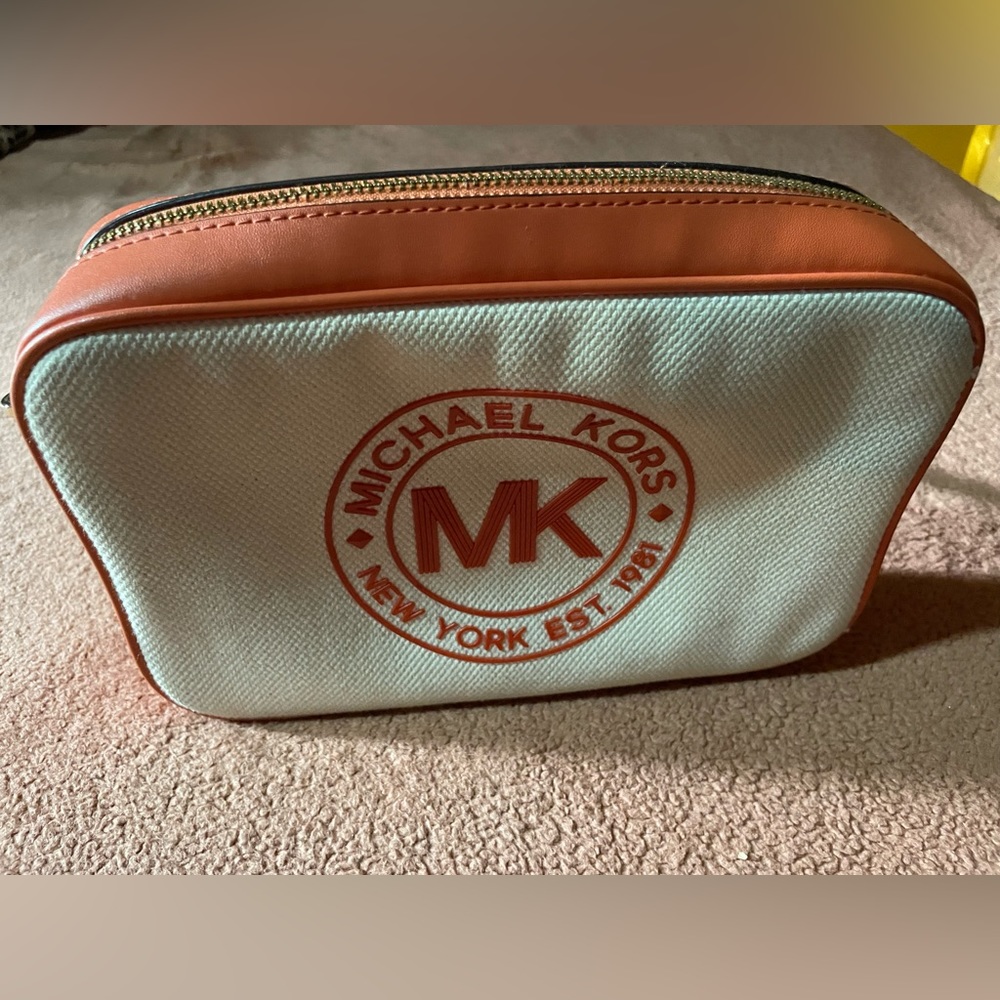 Orange and tan canvas crossbody bag